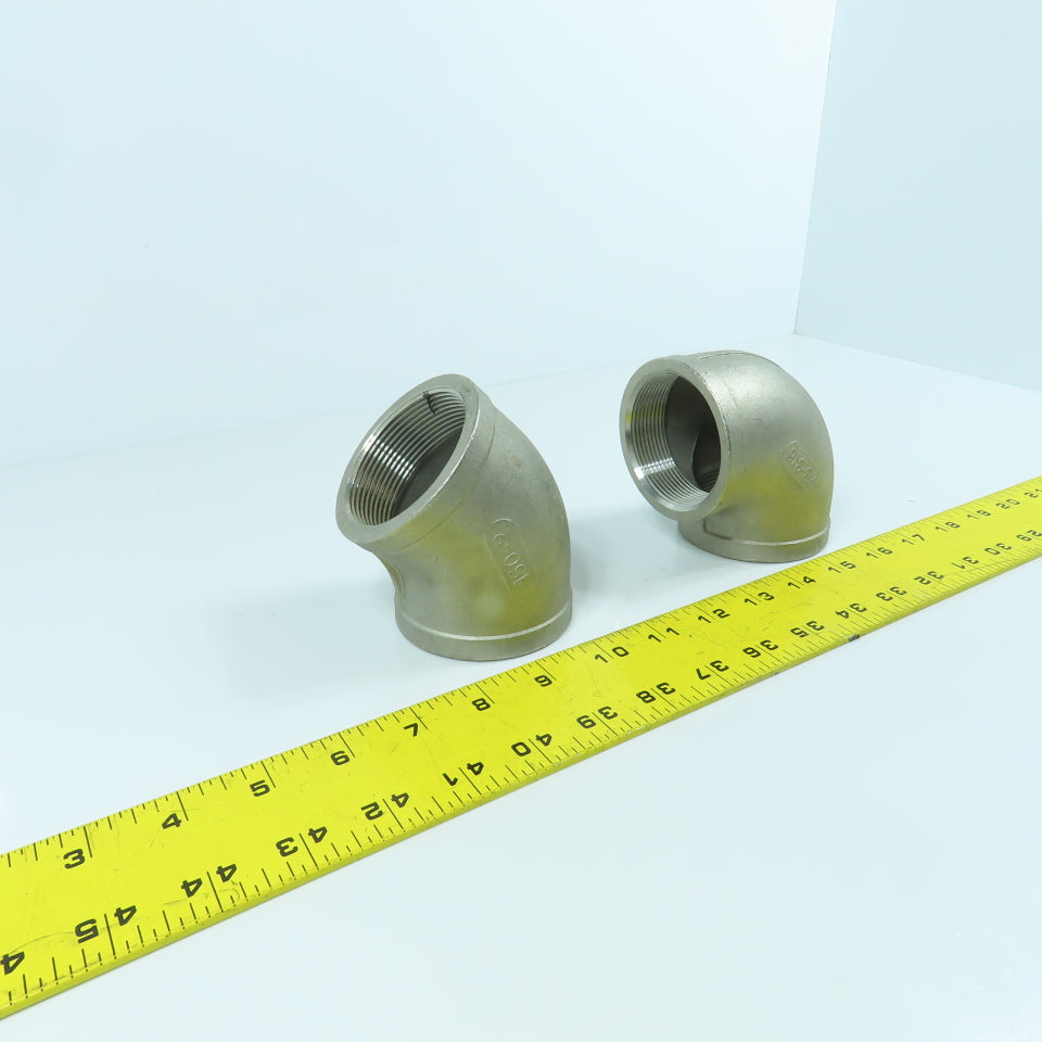2" NPT Stainless Steel 90° & 45° Pipe Elbow Lot Of 2