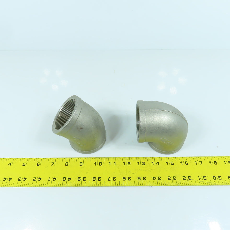 2" NPT Stainless Steel 90° & 45° Pipe Elbow Lot Of 2