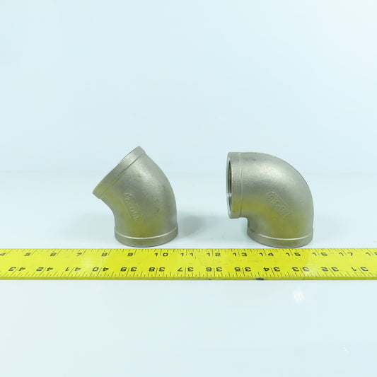 2" NPT Stainless Steel 90° & 45° Pipe Elbow Lot Of 2