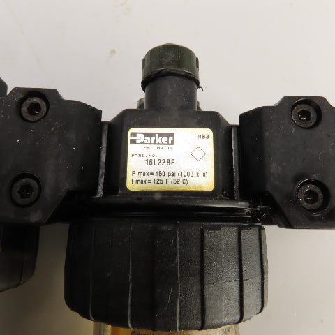 Parker 06F26AC 06R218AC 16L22BE Compressed Air FRL Regulator Lubricator 150PSI
