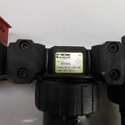 Parker 06F26AC 06R218AC 16L22BE Compressed Air FRL Regulator Lubricator 150PSI