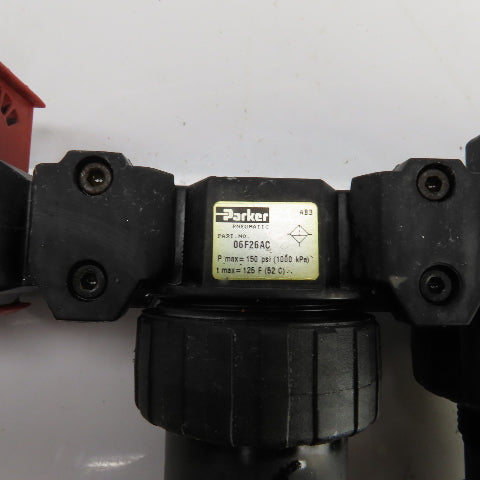 Parker 06F26AC 06R218AC 16L22BE Compressed Air FRL Regulator Lubricator 150PSI
