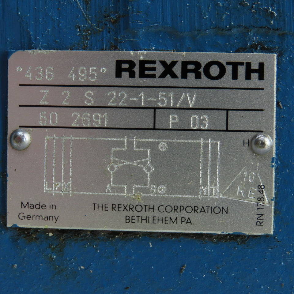 Rexroth Z 2 S 22-1-51/V H-4WEH22HD74/0F Hydraulic Valve W/ 4WE6D61/0FEW110N