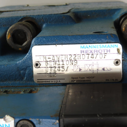 Rexroth Z 2 S 22-1-51/V H-4WEH22HD74/0F Hydraulic Valve W/ 4WE6D61/0FEW110N