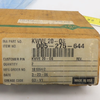 INA KWVE-20-0S Linear Guide Rail Caged Ball Bearing Lot of 2
