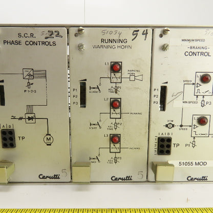 Cerutti 35056 35152/1 CPU Rack W/ 6 Cards Braking, Running, S.C.R. Phase Control
