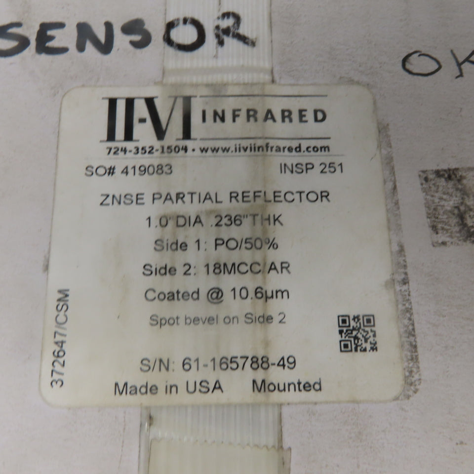 II-VI Infrared Trumpf ZNSE Partial Reflector 1.0 Dia 0236" THK