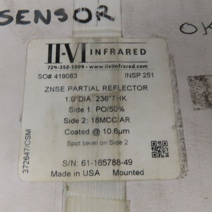 II-VI Infrared Trumpf ZNSE Partial Reflector 1.0 Dia 0236" THK