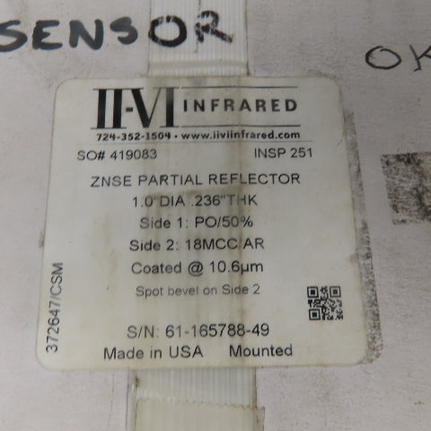 II-VI Infrared Trumpf ZNSE Partial Reflector 1.0 Dia 0236" THK