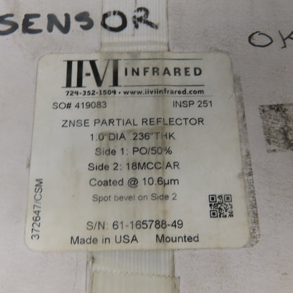 II-VI Infrared Trumpf ZNSE Partial Reflector 1.0 Dia 0236" THK