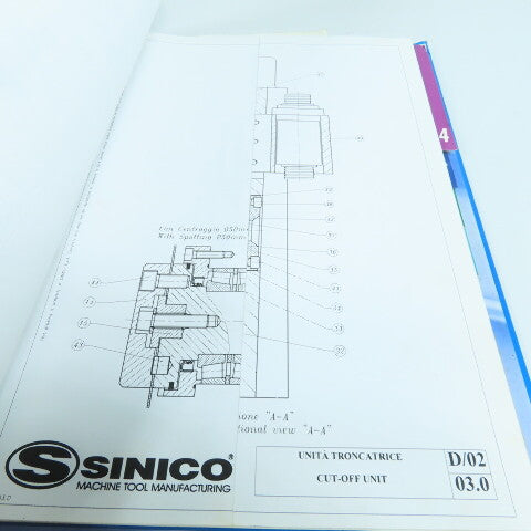 Sinico SIN-O-Matic TR81/2-350 TOP2000 CNC User Manual, Spare Parts, & Tooling