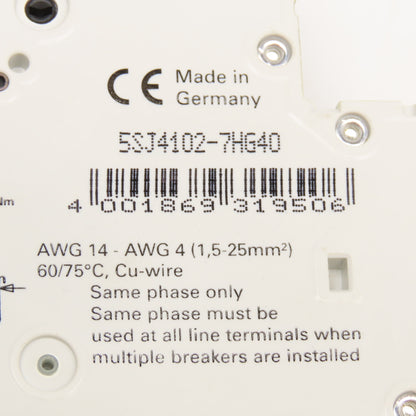 Siemens 5SJ4102-7HG40 Circuit Breakers 2A, 4A, 10A Auxiliary Contacts Lot Of 5