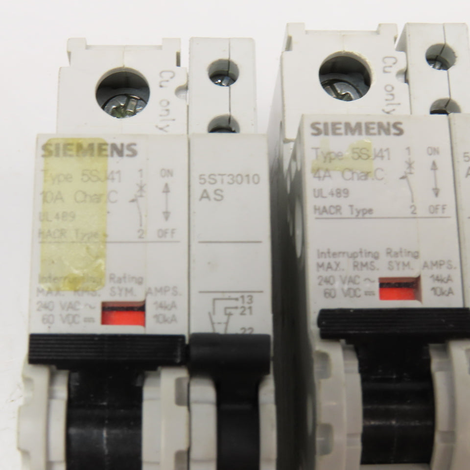 Siemens 5SJ4102-7HG40 Circuit Breakers 2A, 4A, 10A Auxiliary Contacts Lot Of 5