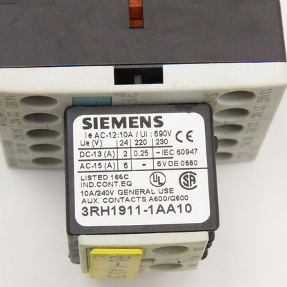 Siemens 3ZX1012-0RH11-1AA1 Contactor Relay 600V 10A Aux 3RH1911-1AA10 24VDC Coil