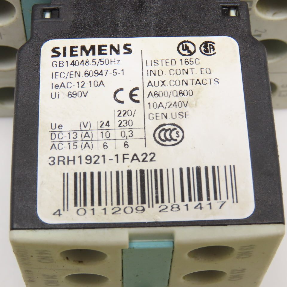 Siemens 3RT1025-1BB40 3RT1025-1BB40 600V 35A Contactor Relay 3RH11921-1FA22