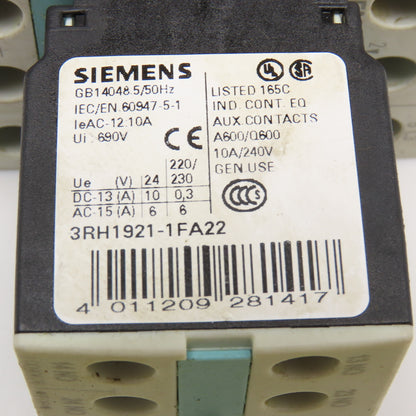 Siemens 3RT1025-1BB40 3RT1025-1BB40 600V 35A Contactor Relay 3RH11921-1FA22