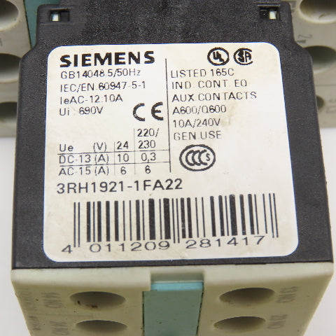 Siemens 3RT1025-1BB40 3RT1025-1BB40 600V 35A Contactor Relay 3RH11921-1FA22