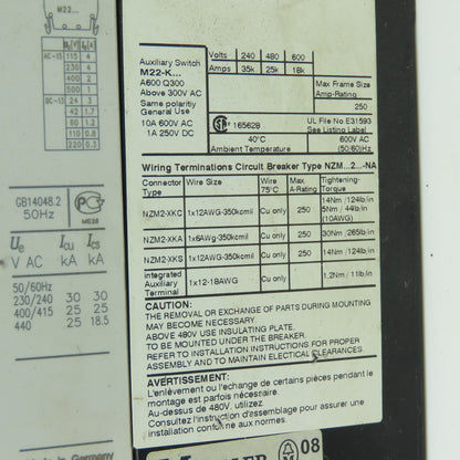Moeller NZMB2-AF150-BT-NA 150A Circuit Breaker Rotary Sfty Disconnect 3Pole 600V