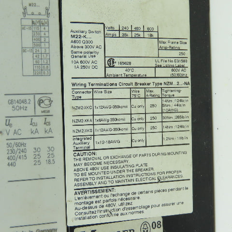 Moeller NZMB2-AF150-BT-NA 150A Circuit Breaker Rotary Sfty Disconnect 3Pole 600V