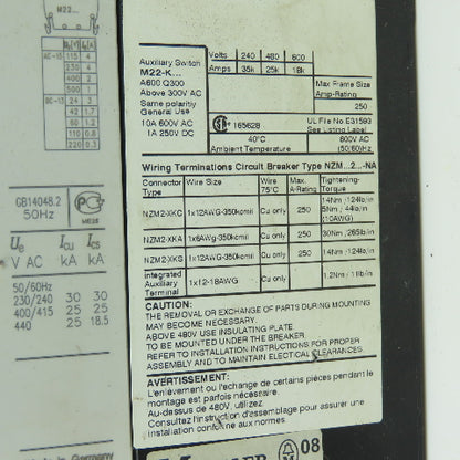 Moeller NZMB2-AF150-BT-NA 150A Circuit Breaker Rotary Sfty Disconnect 3Pole 600V
