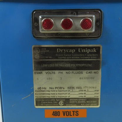 Drycap Unipak 643PMUDF 6 KVAR Power Factor Correction Capacitor 480V 3PH
