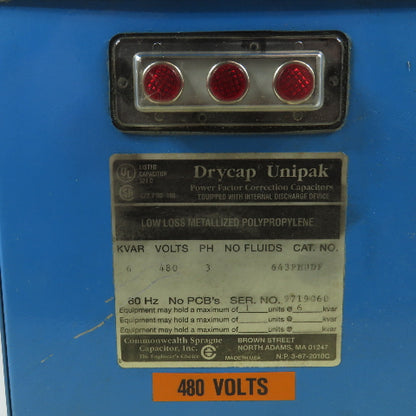 Drycap Unipak 643PMUDF 6 KVAR Power Factor Correction Capacitor 480V 3PH