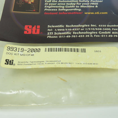 STI 99319-2000 Doc Kit MS/ Of 46 Test Object Light Curtain Kit