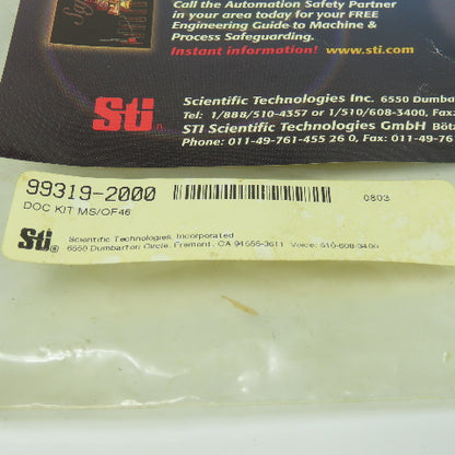 STI 99319-2000 Doc Kit MS/ Of 46 Test Object Light Curtain Kit