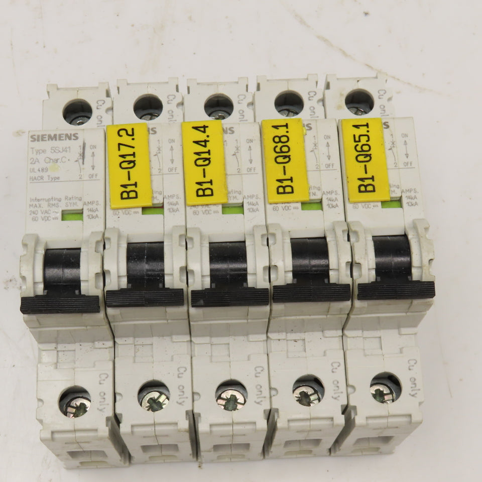 Siemens 5SJ4102-7HG40 240V 2A Single Pole Circuit Breaker Lot Of 5