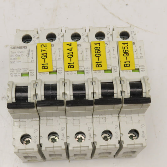 Siemens 5SJ4102-7HG40 240V 2A Single Pole Circuit Breaker Lot Of 5