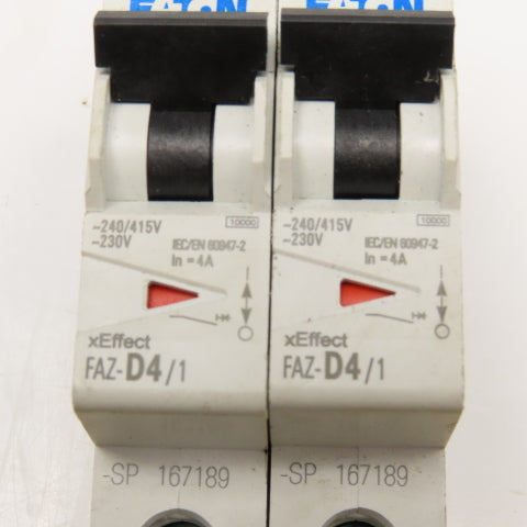 Eaton FAZ-D4/1 4A 277VAC Single Pole Circuit Breaker Lot Of 2
