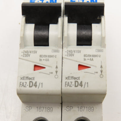 Eaton FAZ-D4/1 4A 277VAC Single Pole Circuit Breaker Lot Of 2