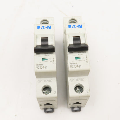 Eaton FAZ-D4/1 4A 277VAC Single Pole Circuit Breaker Lot Of 2
