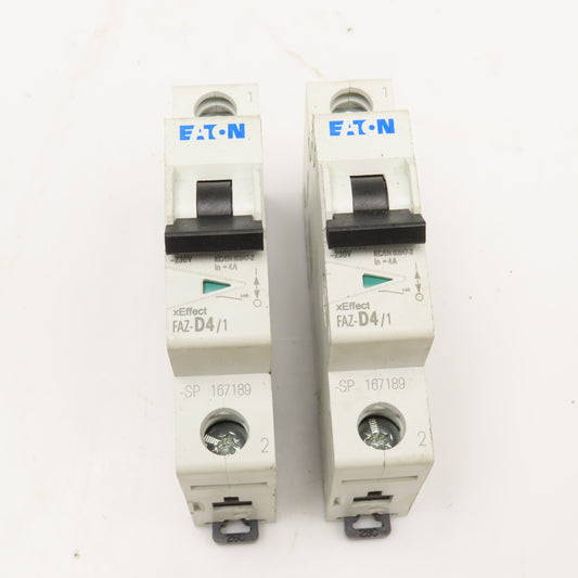 Eaton FAZ-D4/1 4A 277VAC Single Pole Circuit Breaker Lot Of 2