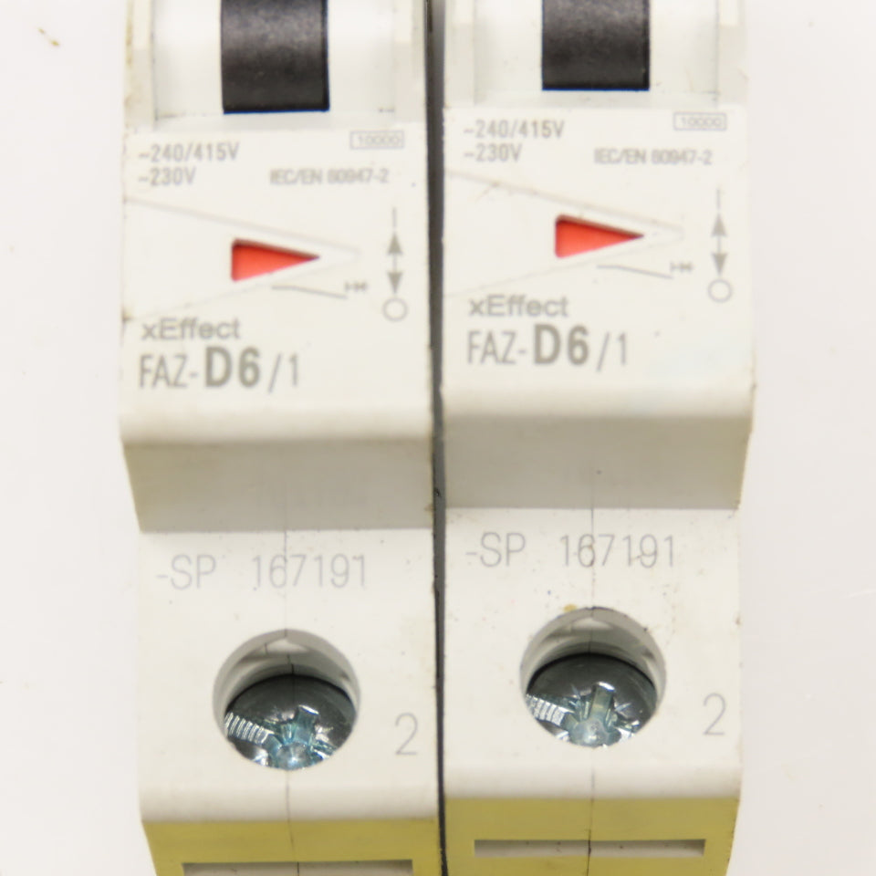 Eaton FAZ-D6/1 6A 277VAC Single Pole Circuit Breaker Lot Of 2