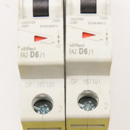 Eaton FAZ-D6/1 6A 277VAC Single Pole Circuit Breaker Lot Of 2