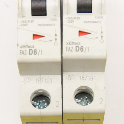 Eaton FAZ-D6/1 6A 277VAC Single Pole Circuit Breaker Lot Of 2