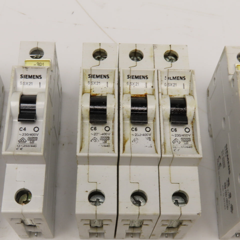 Siemens 5SX21 230/440V Single Pole Circuit Breaker C2, C6, C10 Lot Of 10