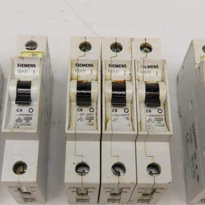 Siemens 5SX21 230/440V Single Pole Circuit Breaker C2, C6, C10 Lot Of 10