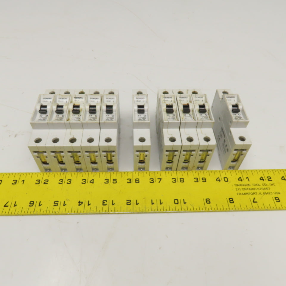 Siemens 5SX21 230/440V Single Pole Circuit Breaker C2, C6, C10 Lot Of 10