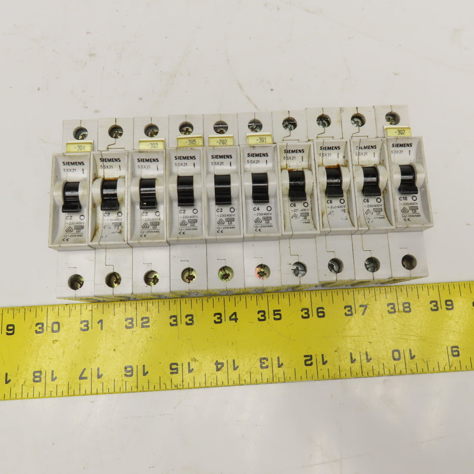 Siemens 5SX21 230/440V Single Pole Circuit Breaker C2, C6, C10 Lot Of 10