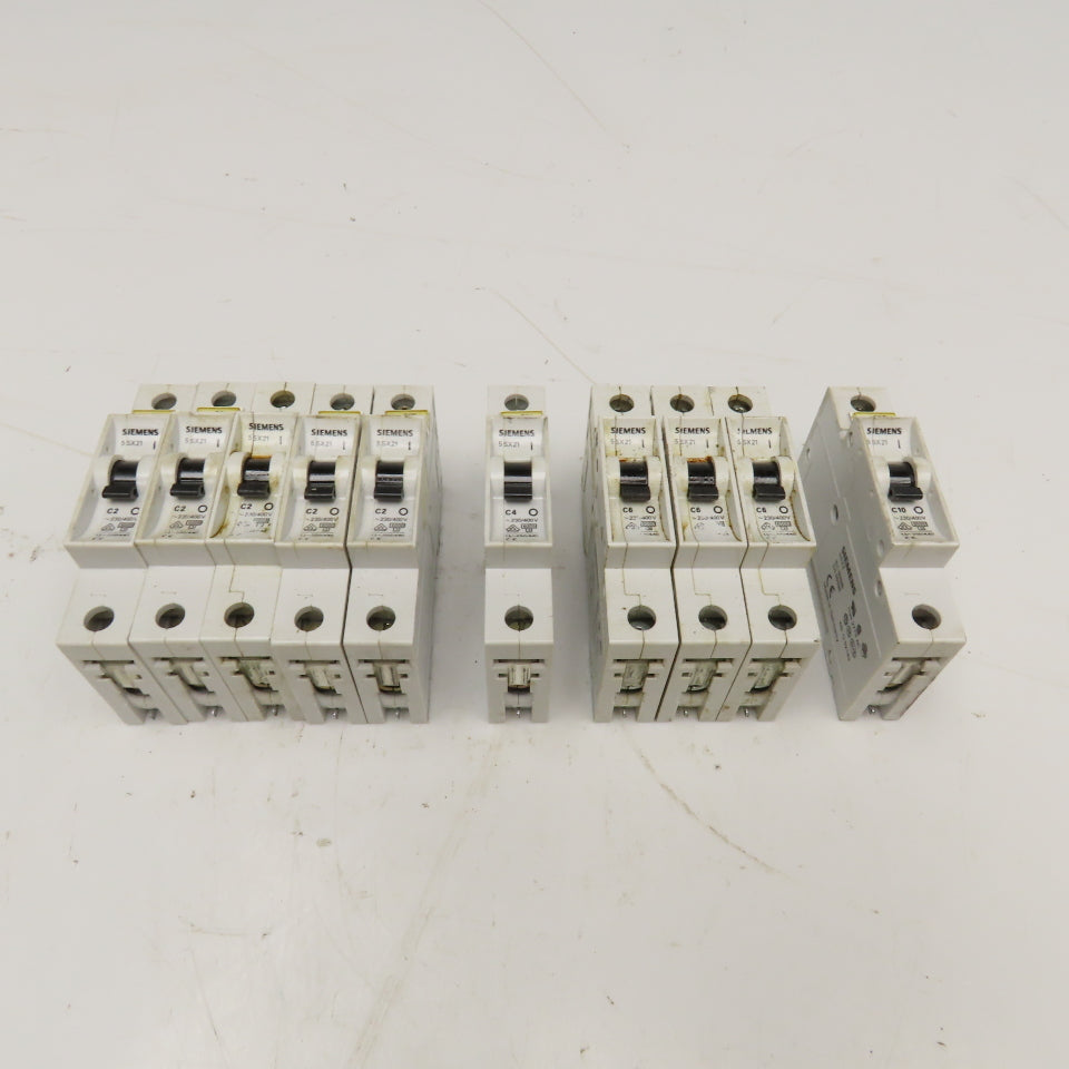 Siemens 5SX21 230/440V Single Pole Circuit Breaker C2, C6, C10 Lot Of 10