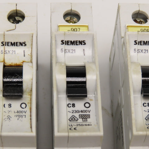 Siemens 5SX21 8A 230/400V Single Pole Circuit Breaker Lot Of 8