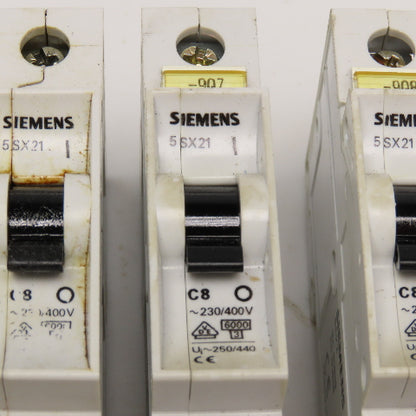 Siemens 5SX21 8A 230/400V Single Pole Circuit Breaker Lot Of 8
