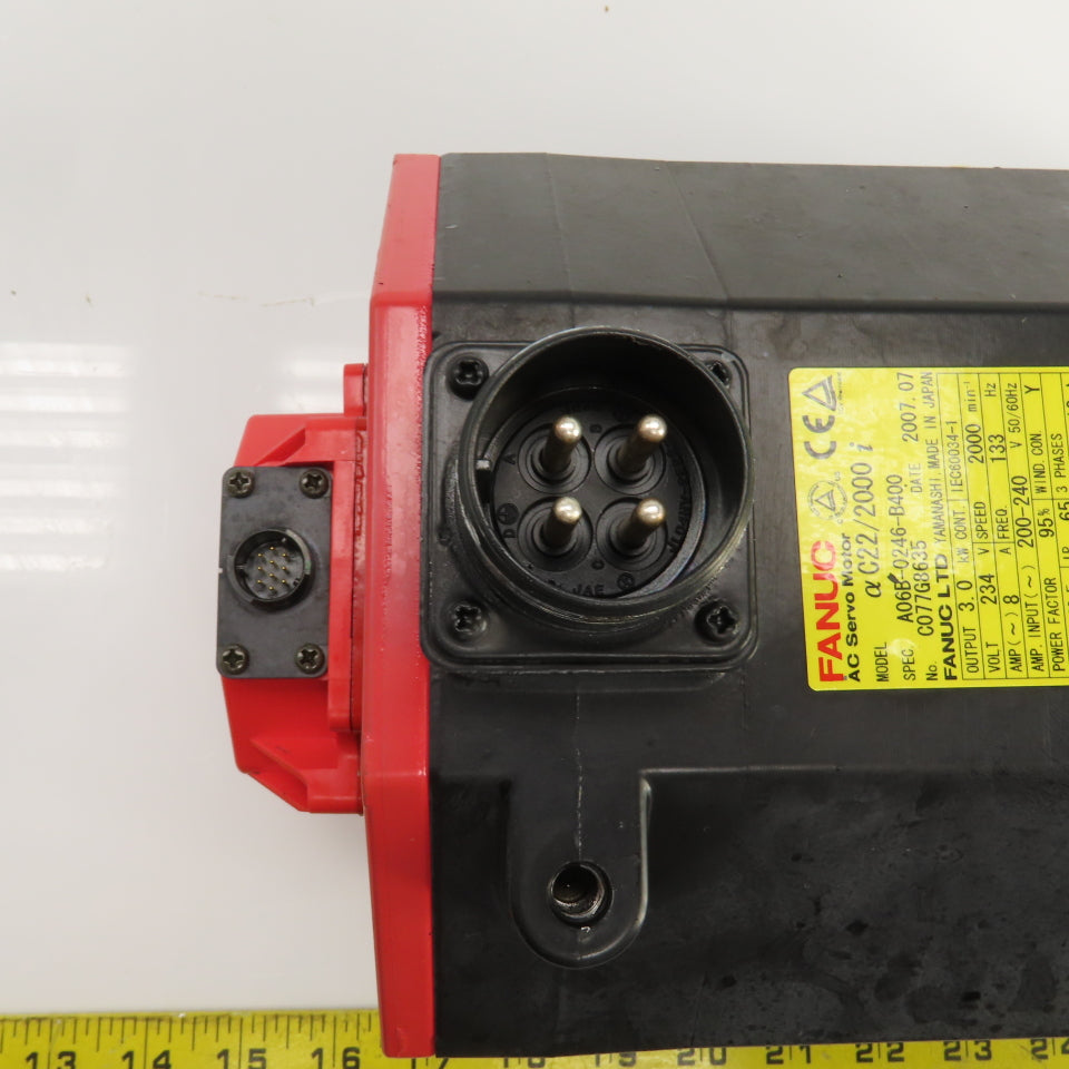 Fanuc A06B-0246-B400 3.0kW AC Servo Motor 2000RPM 234V 3PH W/ Pulsecoder & Brake