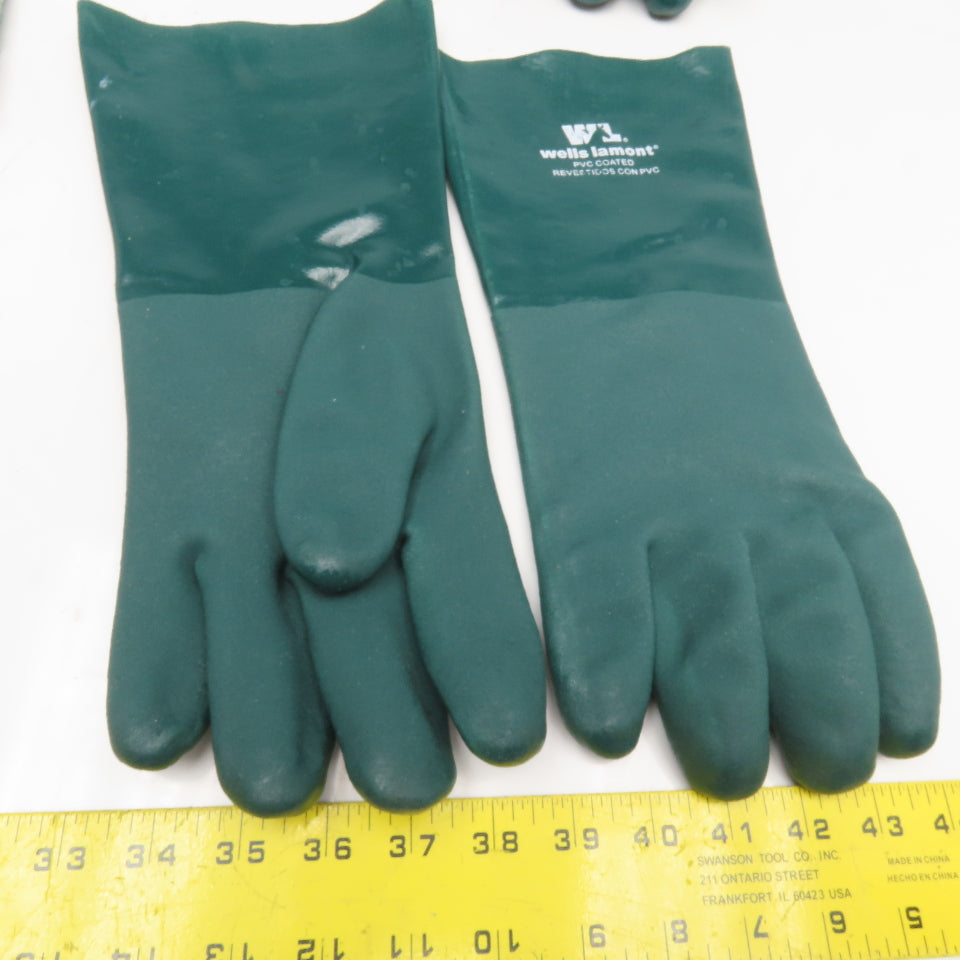 Wells Lamont Large PVC Coated Gloves 100% Cotton Shell Green Lot Of 6 Pairs