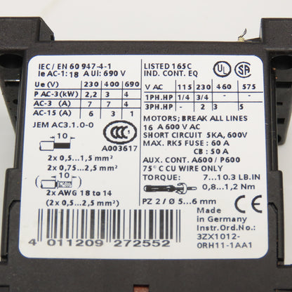 Siemens 3RH1015-1BB42 600V 16A Contactor 24VDC Coil Lot Of 5