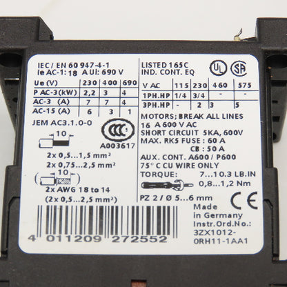 Siemens 3RH1015-1BB42 600V 16A Contactor 24VDC Coil Lot Of 5