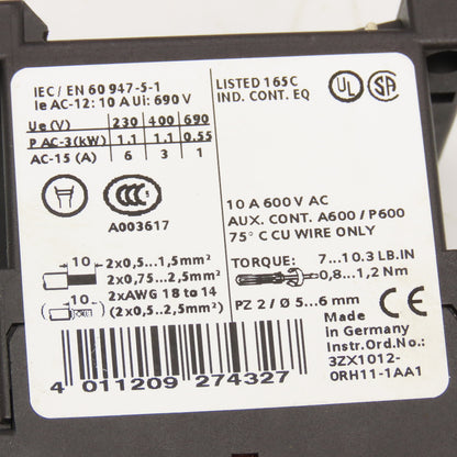 Siemens 3RH1131-1BB40 600V 10A Contactor 24VDC Coil Lot Of 2