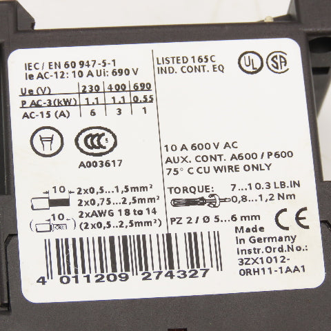 Siemens 3RH1131-1BB40 600V 10A Contactor 24VDC Coil Lot Of 2
